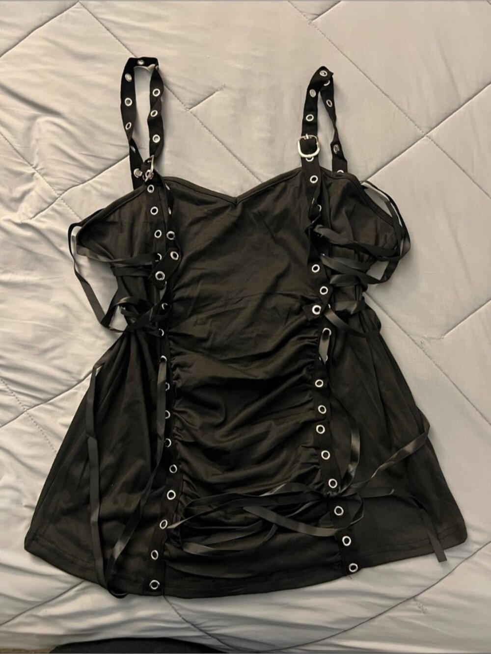 Black Eyelet Lace-Up Camisole Top